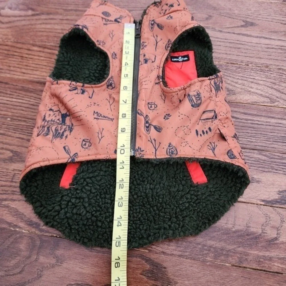 Lucy & Co Reversible Dog Vest Large Orange Camping Print Sherpa Warm Cozy